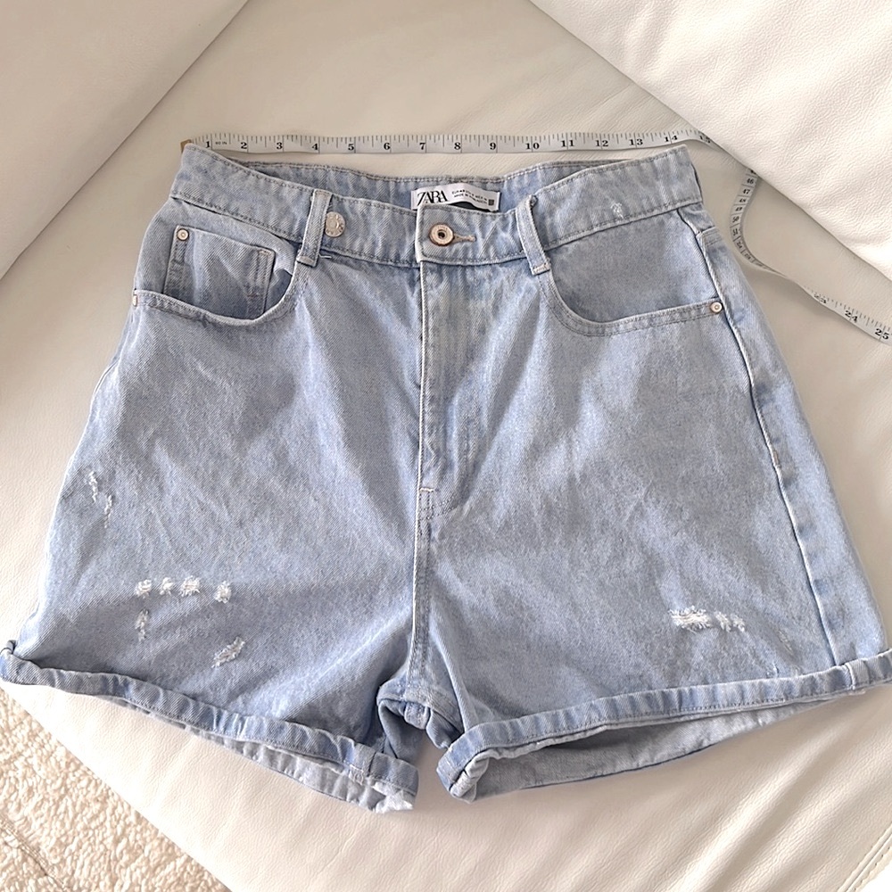 Zara Mom Fit Denim Shorts (in Light Blue)